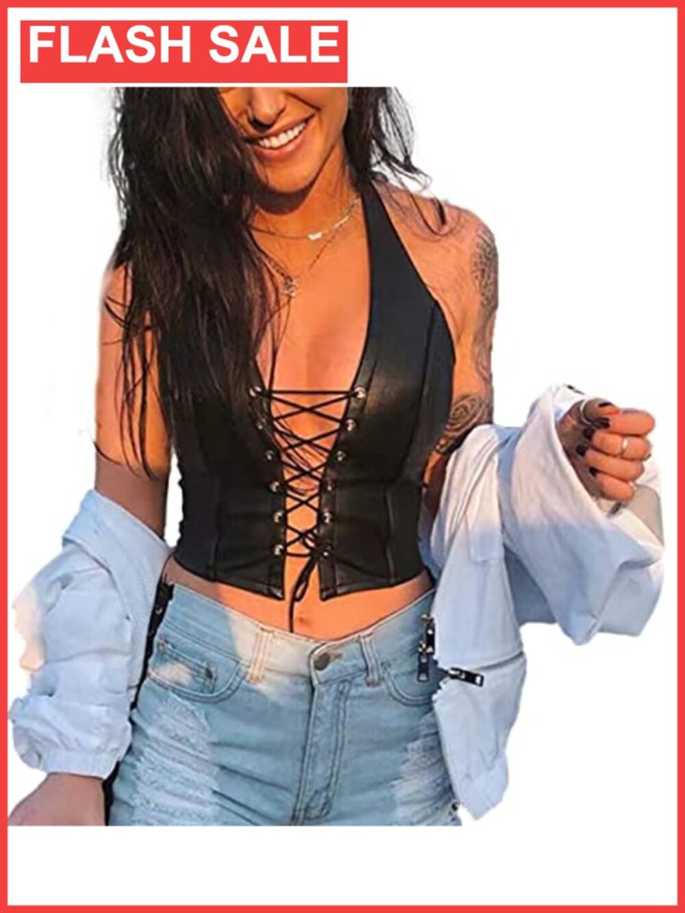 Sexy Halter Backless Lace Up Rivet Camisole Tank Top